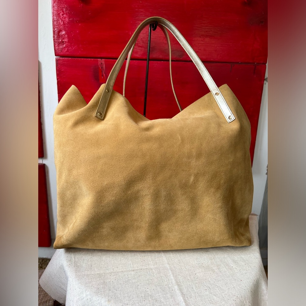 Tiffany Authentic Suede Reversible Tote Bag Metallic Gold X Beige - Picture 3 of 13